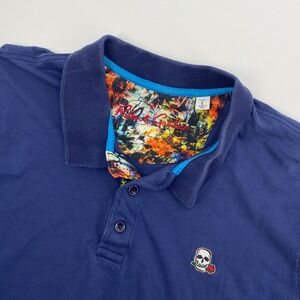 Robert Graham Shirt Mens Large Blue Polo Skull Rose Supima Rockstar Designer
